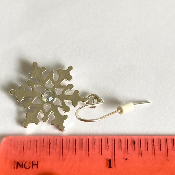 Snowflake Earrings Silver Plated AB Crystals Christmas Winter Snow Holiday X-Mas - Picture 12 of 12